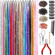Hair Tinsel Kit 48 Inch, 16 Colors, 5200 Strands , Glitter Tinsel Hair Extensio