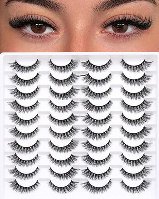False Eyelashes 20 Pairs Wispy Lashes Faux Mink Lashes 14Mm 3D Fluffy Cat Eye