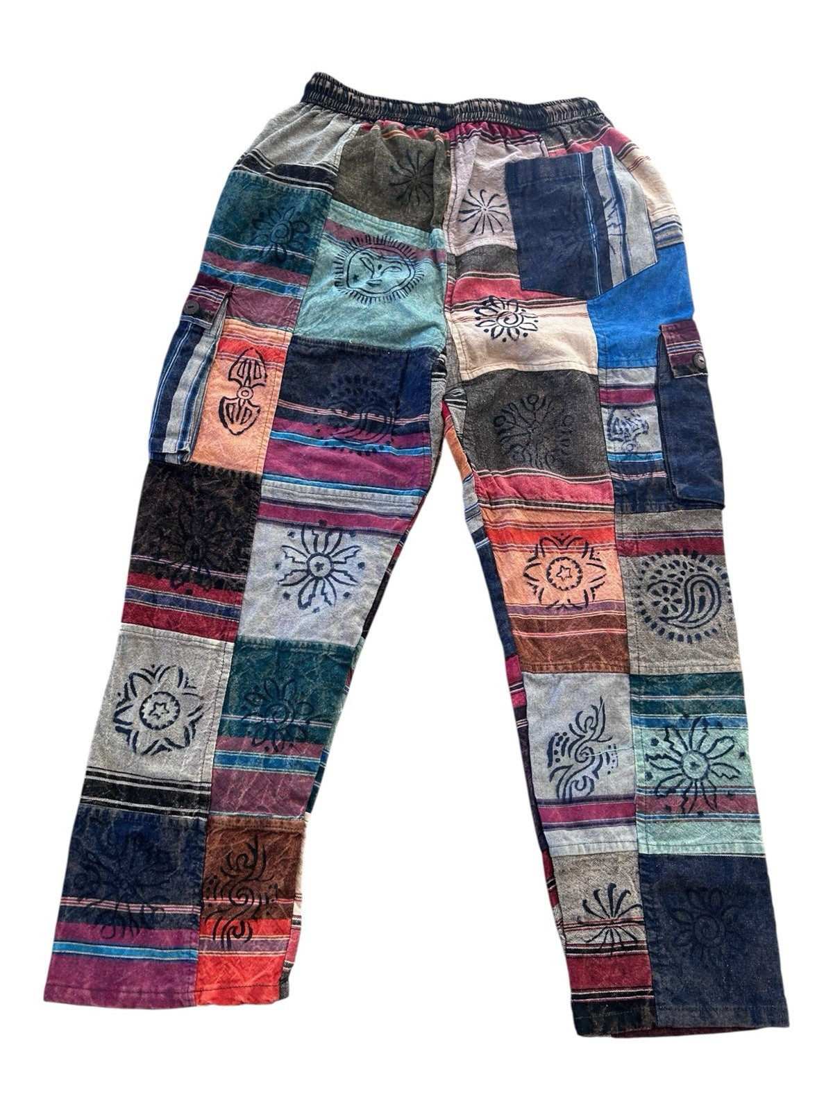 Rising International Patchwork Pants M Cargo Boho… - image 9