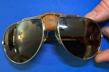 Vintage Swiss Army Brand 4000 Aviator Sunglasses With Leather Accents, Scratches