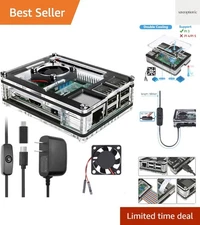 Stylish Raspberry Pi 3 B+ Acrylic Case with 30mm Fan & 5V Power Supply Included