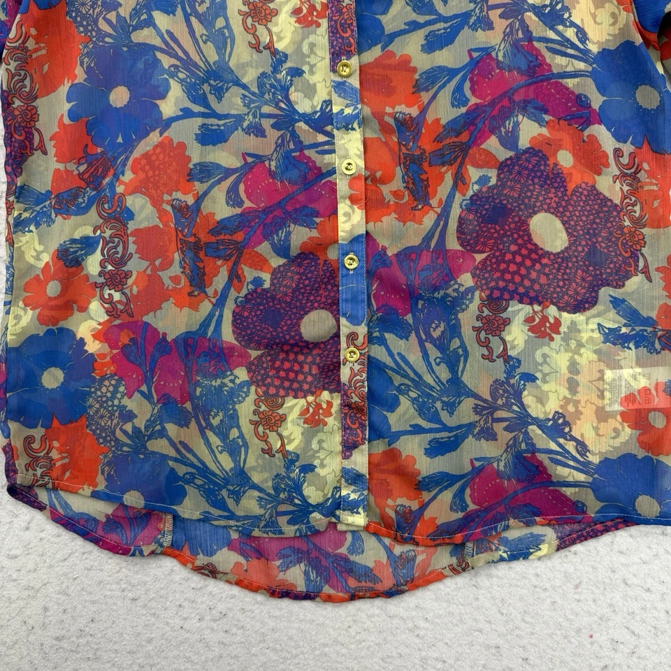 Camisa Wrangler Rock 47 Mujer Grande L Azul Naranja Púrpura Floral Transparente Boho Foto 4 de 4