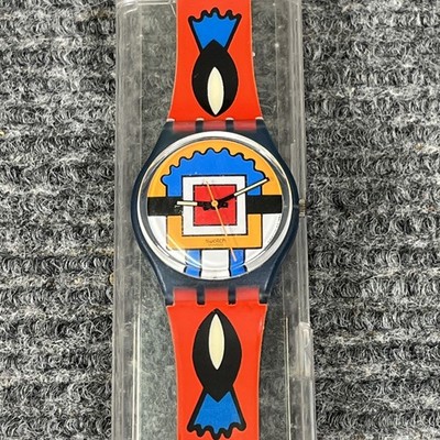 Swatch Watch PAELLA GN129 1993 with Case and Papers by Nathalie Du Pasquier