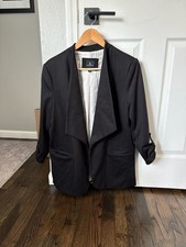 Jules  Leopold Black Open Front Blazer with Scrunched Sleeves