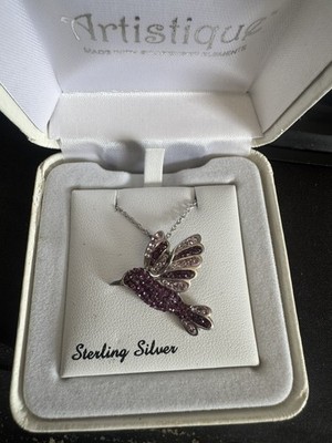 Artistique Sterling Silver Purple & Pink Swarovski Crystal Hummingbird Pendant 