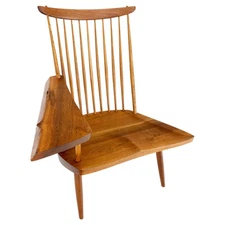 Mid-Century Modern Solid Oiled Walnut George Nakashima Slab-Arm Lounge Chair