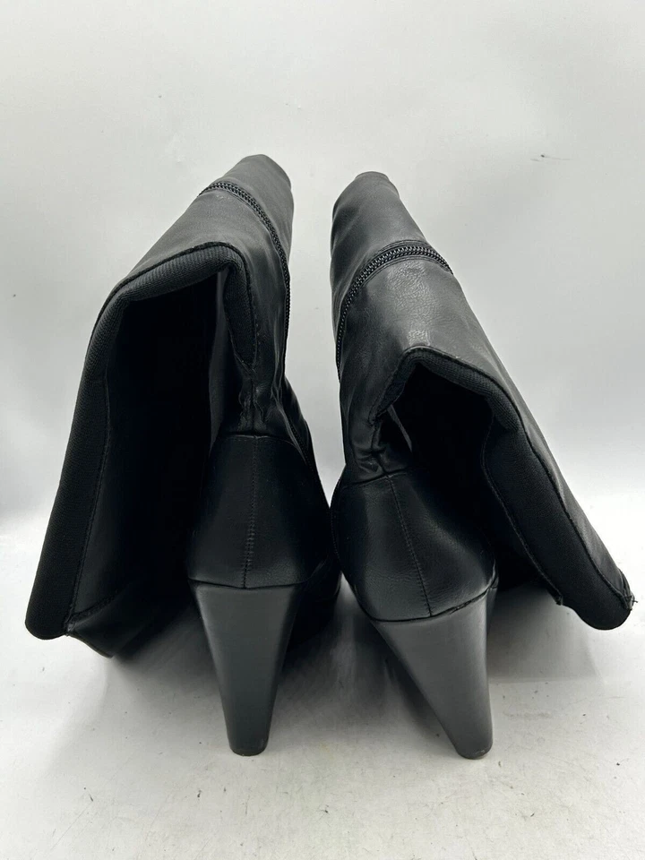 Bota de cuña Torrid Over the Knee para mujer talla 7W de cuero negro de pantorrilla alta Foto 2 de 4