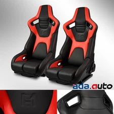[Venom Series] Reclinable Black+Red PVC Carbon Fiber Leather Racing Seats Pair