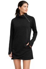 Athleta Cozy Karma Asym Sweatshirt Dress Black Small Petite SP  383427  NWT