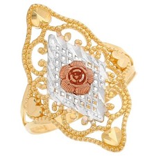 10k or 14k Multi-Tone Gold Lovely Ladies Filigree Floral Flower Ring