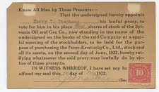 1922 Sylvania Oil & Gas Proxy Card Penn-Kentucky Merger 10¢ Tax RPO Cover