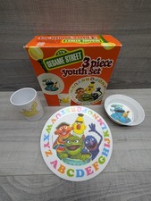Vintage Sesame Street Plate Bowl Cup 3 PIECE YOUTH SET Melamine Dishes 1977.