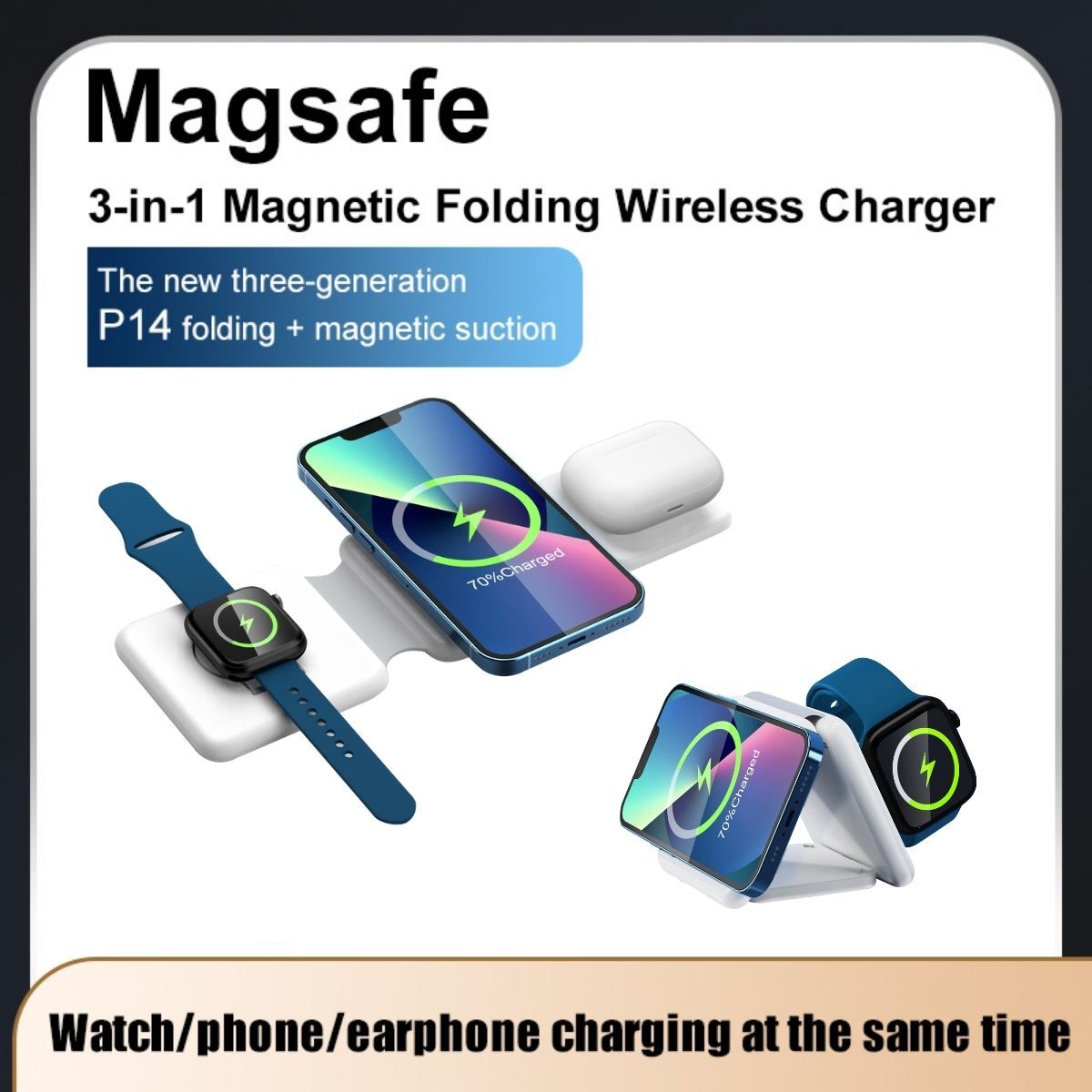 3-in-1 Wireless Charger Foldable Charging Station for iPhone/Watch/Headphones