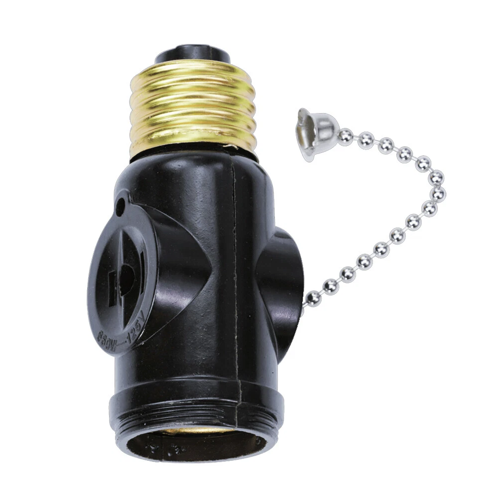 Light Bulb Socket Adapter Pull Chain Control Switch Two Outlet