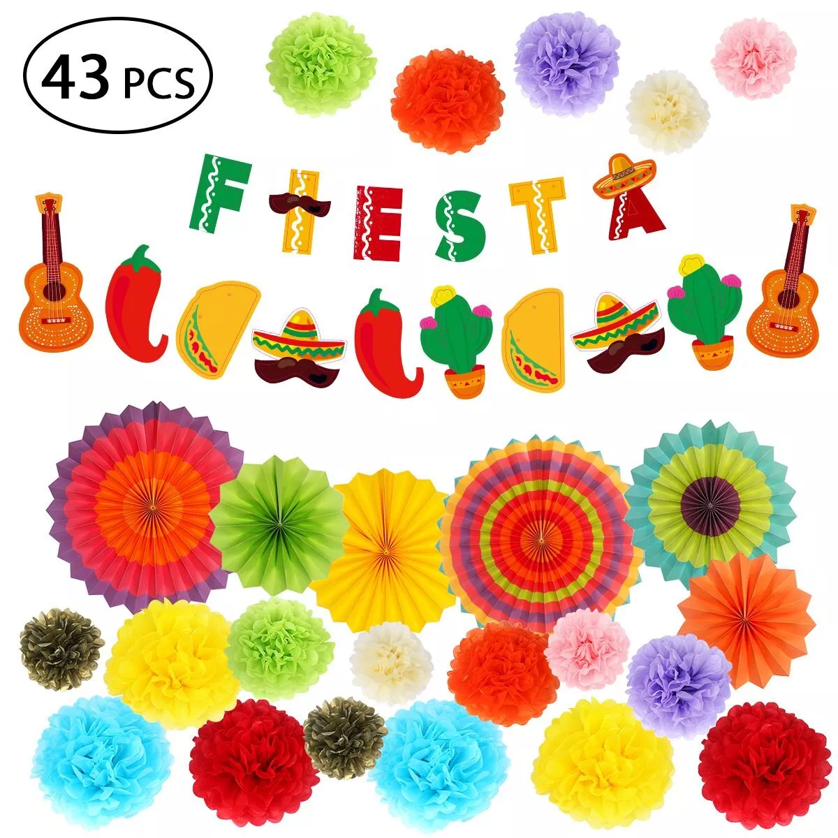 Fiesta Flower Tissue Paper Centerpieces - 3 Pc.