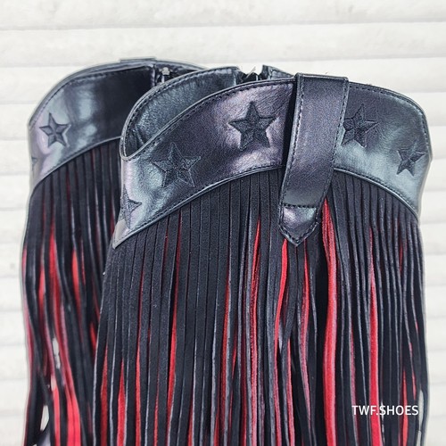 Botas de Vaquera Country Swing Negro y Rojo con Flecos Occidentales con Cremallera - Imagen 3 de 11