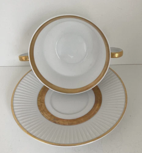 Soup Cup with Plate Eschenbach Bavaria Wide Gold Rim Rare & Beautiful