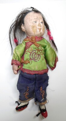 Antike chinesische kleine Mädchen Puppe Zusammensetzung mit Stoff Kleidung 7'' lang wie besehen