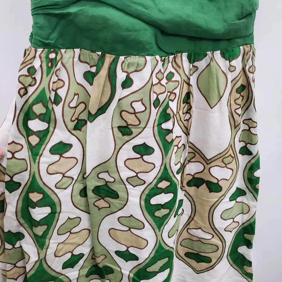 Vestido de verano Studio M para mujer blanco verde mezcla de seda años 70 estampado retro talla M Foto 3 de 4
