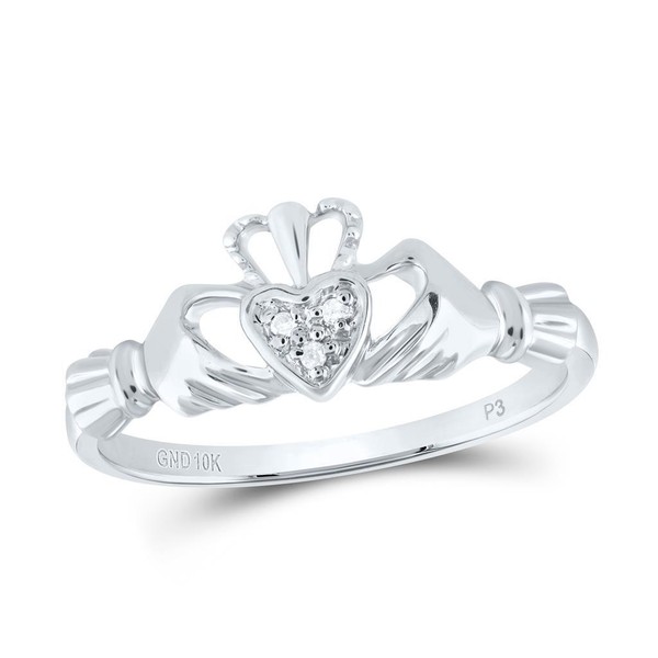 10K WeißGold Original Rund Diamant Damen Liebe Claddagh Herz Ring 0.02 Karat-image