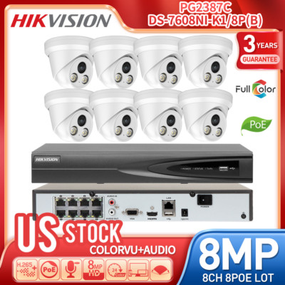 Hikvision 8CH 8POE NVR CCTV System Kit 4K 8MP PG2387C ColoVu Audio Cameras lot
