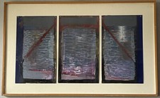 Mark Wald Vintage Modern Abstract Triptych Oil Painting Atlantic Richfield 1984