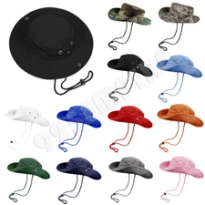 Unisex Bucket Hat Boonie Fishing Brim Summer Safari Camping with String