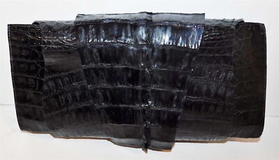 Nevalia Genuine Hornback Crocodile Black Wrap Clutch Bag