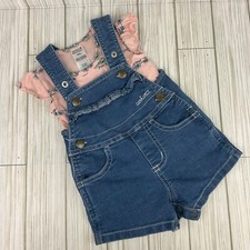 Carhartt Denim Bibs Overalls Shorts 1 Piece Shirt Ruffles Flowers Bees Size 3M