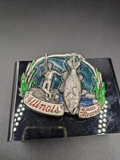 VINTAGE 1994 ILLINOIS STATE RECORD FISH SIZE PEWTER BELT BUCKLE