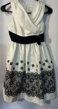 Bonnie Jean Formal Girls Size 10 White Black MIKADO Embroidered Dress L46
