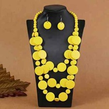 Yellow Necklace Boho Style Fashion Jewelry Set Made Of Wooden Beads