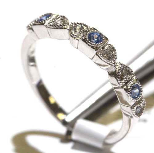 New 925 Sterling Silver Blue White crystal fashion womens band ring 2g 6 - Imagen 8 de 10