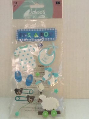 Jolees Boutique BABY BOY bottle Toys Sleepers Bib Blue Scrapbook Stickers RARE