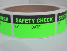 250 Stickers 1x2 Label SAFETY CHECK  Green Fluorescent