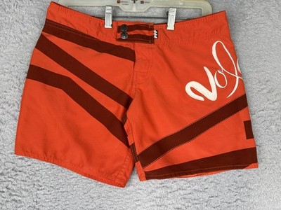Volcom Board Shorts Womens 5 Orange Striped Miss Mod Logo Swim Surf Beach 30x7