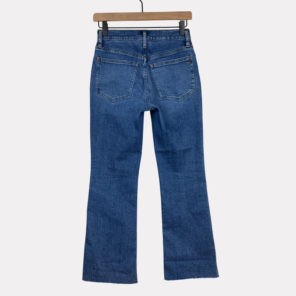 Pantalones de mezclilla Madewell tiro medio para mujer 24 azules cinco bolsillos dobladillo crudo cremallera mosca Foto 2 de 4