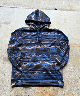 Billabong A/Div Men s Blue Gray Brown Geometric Fleece Pullover Hoodie M