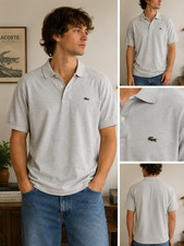 Lacoste Classic Fit Polo Shirt Mens Size 7 Gray Heather Short Sleeve Preppy