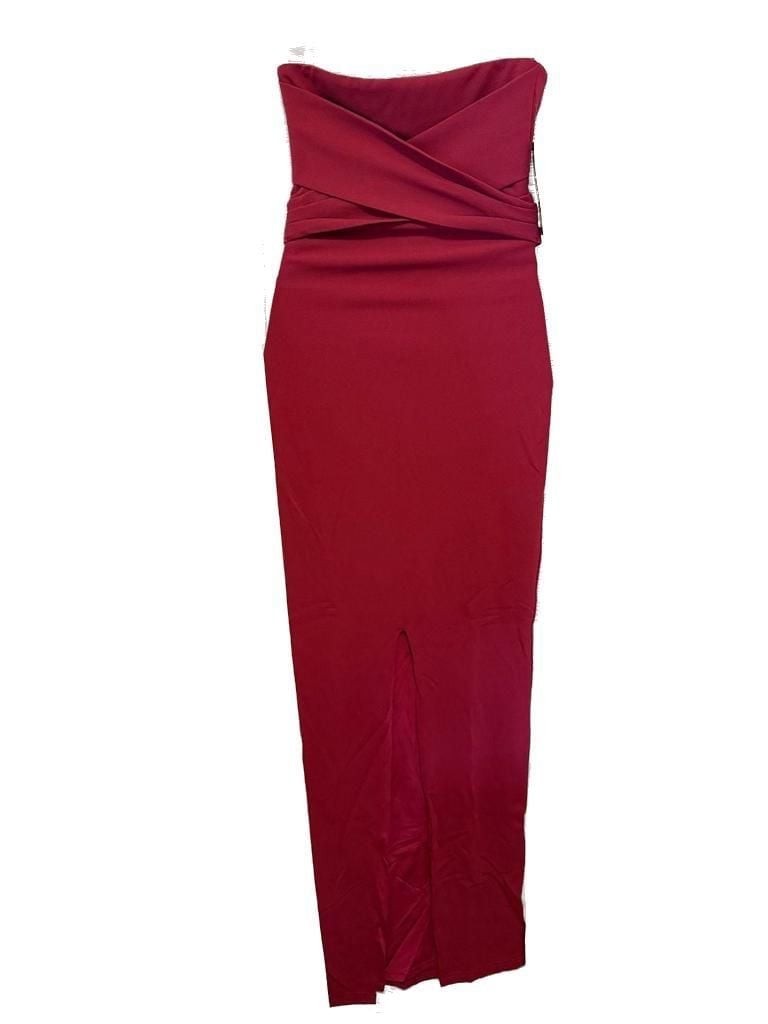 Lulus Burgundy Strapless Formal Maxi Dress XS NWT Front Slit Wedding Guest Prom