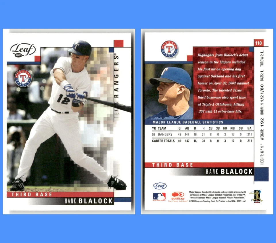 Hank Blalock - 9 Card Lot - Texas Rangers Star - Rookie Era, Inserts, Fleer & To - Image 4 of 4