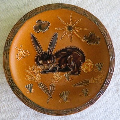 UNIQUE Keramik West German MCM Pottery Plate BUNNY RABBIT LADYBUG Achim Gelhard