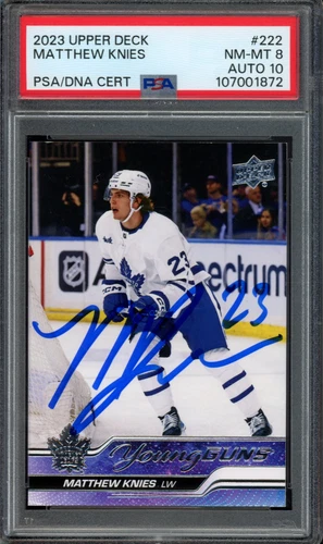 2023 UPPER DECK #222 MATTHEW KNIES YOUNG GUNS RC ROOKIE PSA 8 AUTO 10