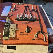 Vtg NOS Kay Dee Handprints Linen Tea Towel COLONIAL LIGHTING Primitive Kitchen