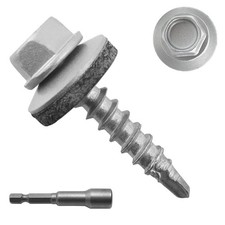 300pcs 10 x 1 White Hex Head Self-Drilling Metal Roofing Screws, EPDM Washer