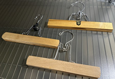 3 Vintage Wooden Pant Or Skirt Hangers Open Close Clamp Tailored Look 9"-10"