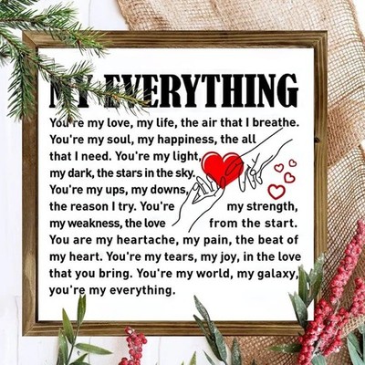 Sentimental Love Wooden Plaque ''My Everything'' Poem with Heart Accents Art Decor