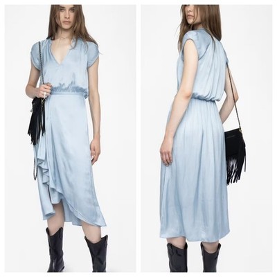 Women Zadig & Voltaire V-neck Jacquard Silk French Satin Dress Shirt Straps XS-L