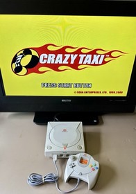 Sega Dreamcast Console System & Crazy Taxi Game (Disc Only) & Cables WORKS GREAT