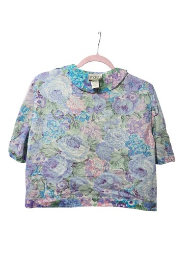Camisa corta vintage Maren hecha en EE. UU. Para mujer floral con botones manga corta talla 14 - Imagen 8 de 12
